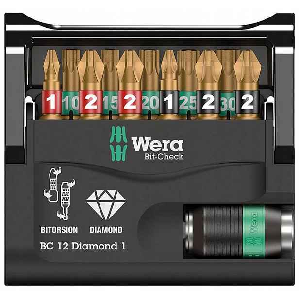 Sada bitů Ph, Pz, Torx držák Bit-Check 12 Diamond 1 Wera
