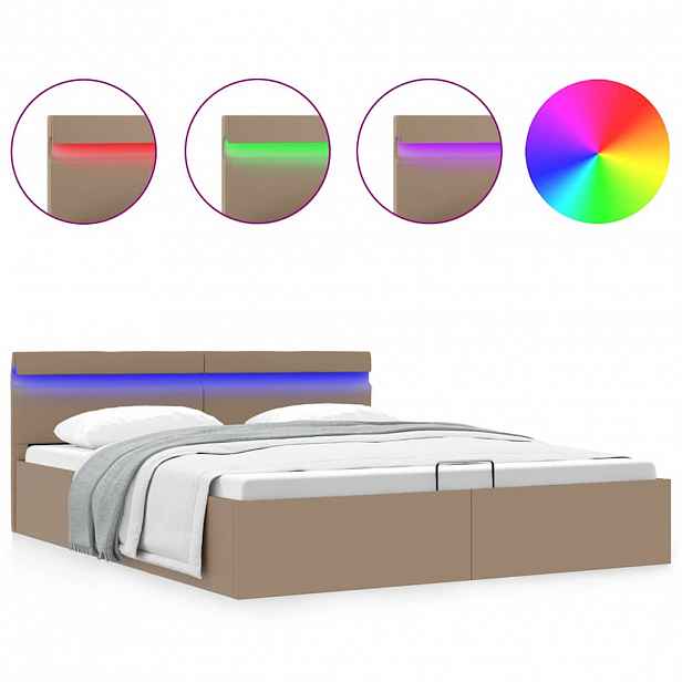 vidaXL Rám postele LED úložný prostor cappuccino umělá kůže 180x200 cm