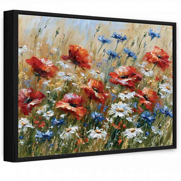 Obraz V Černém Rámu Na Plátně Polní Květiny Louka Obývací Pokoj Ložnice 60x40