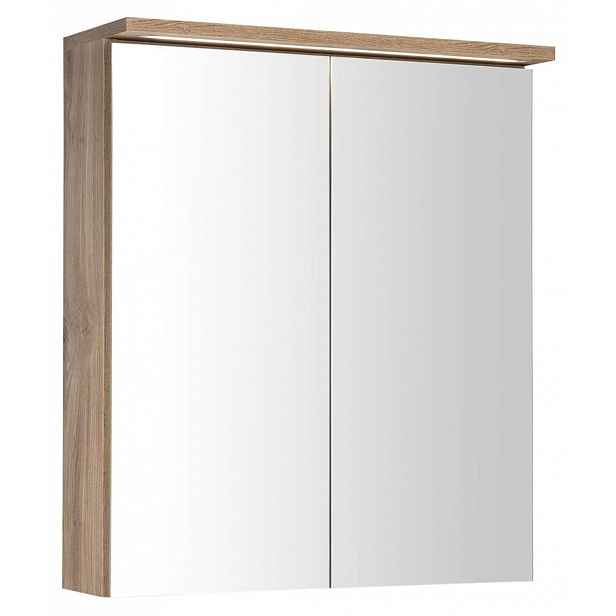 Aqualine KAWA - Zrcadlová skříňka s LED osvětlením, 60x70x22 cm, dub emporio WGL36S
