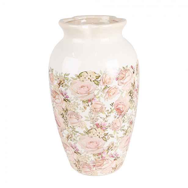 Béžová keramická dekorační váza s růžemi Rosien - Ø 21*37 cm  Clayre & Eef