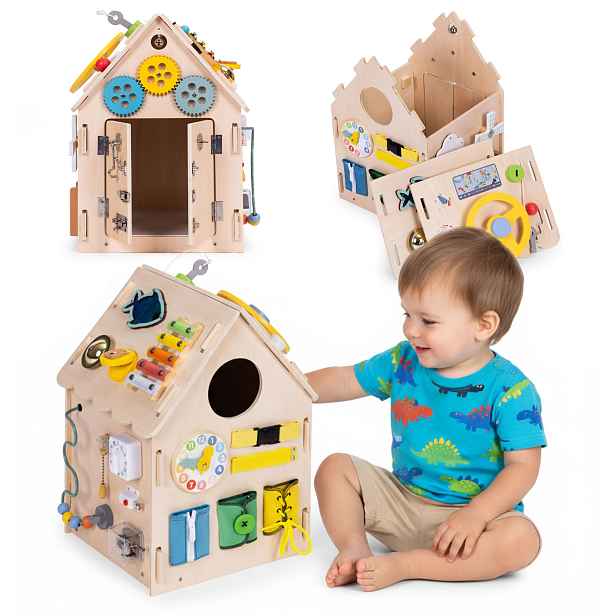 ECOTOYS Dřevěný interaktivní domeček XXL hnědý