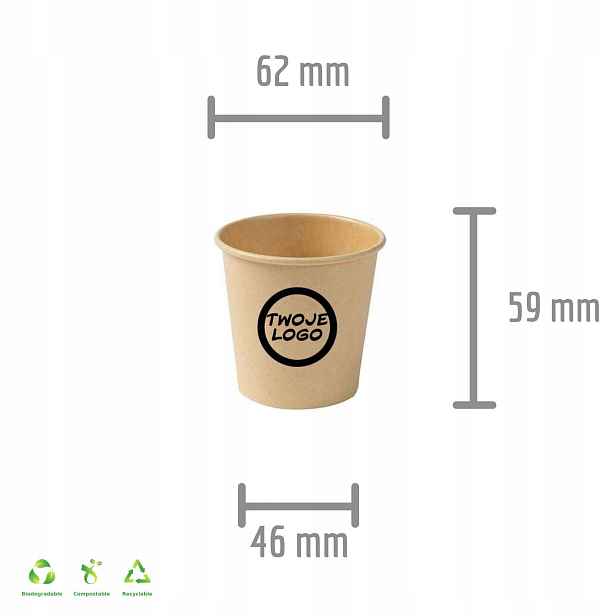 Papírové kelímky s vlastním logem 100 ml hnědé 1000 kusů