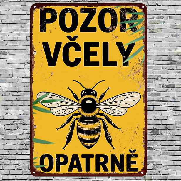 TEMU 2D Plochá, 2D Plochá 1 ks, Vintage Včelí Varovná Cedule Kovová Umělecká Dekorace - "Pozor na Včely, Buďte Opatrní" Rustikální Nástěnná Dekorace