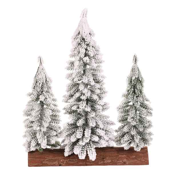 Vánoční dekorace Stromky na špalku - trio, 34 cm, zasněžený