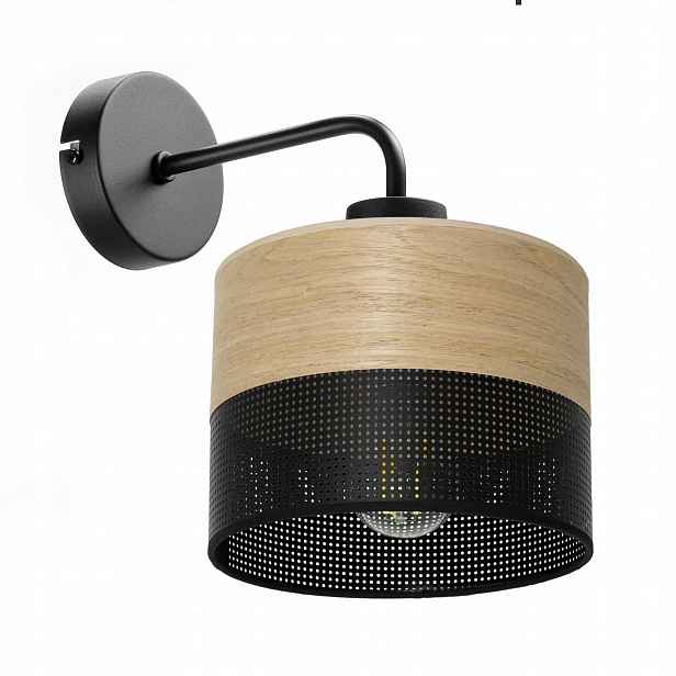 Nástěnná Lampička Ažurová Stínidlo 20 CM Díry Oblouk Dřevo Loft Polská
