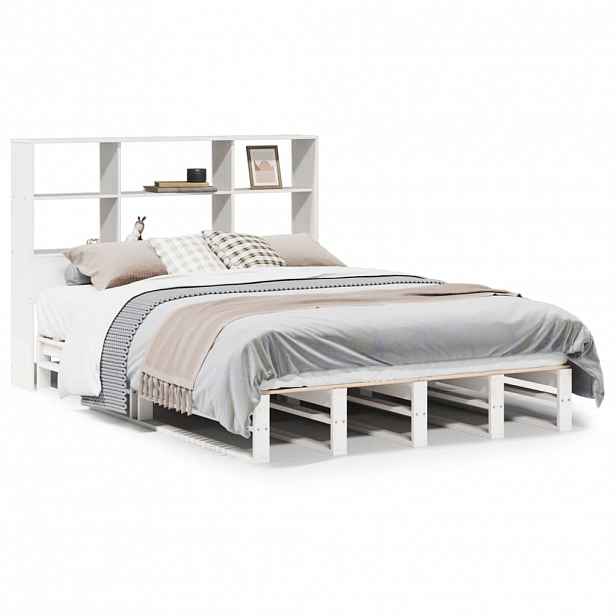 vidaXL Postel s knihovnou bez matrace bílá 160 x 200 cm masivní dřevo