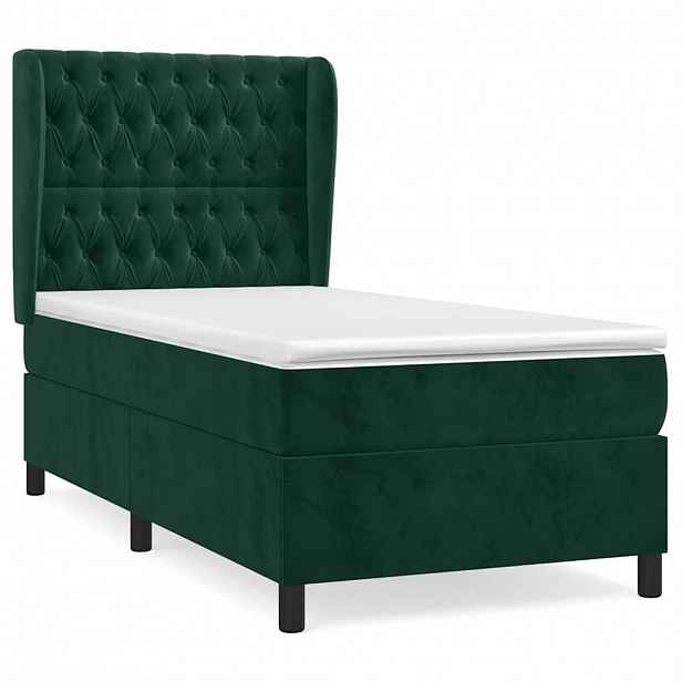 vidaXL Box spring postel s matrací tmavě zelená 80 x 200 cm samet