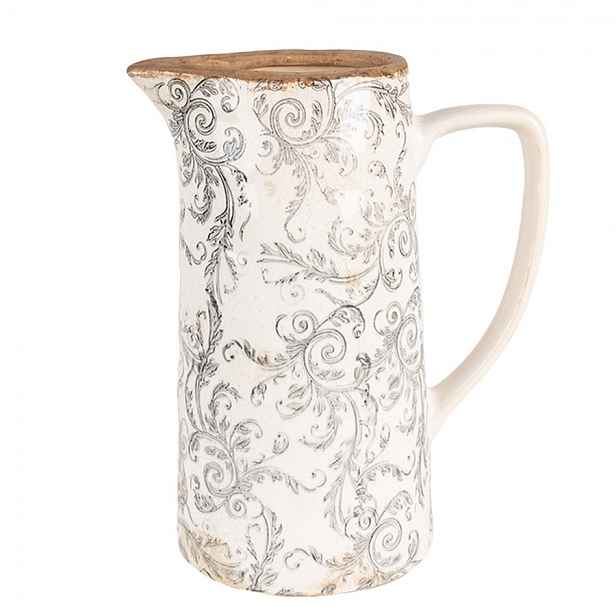 Béžový keramický dekorační džbán se šedými ornamenty Gassia L - 21*14*26 cm Clayre & Eef