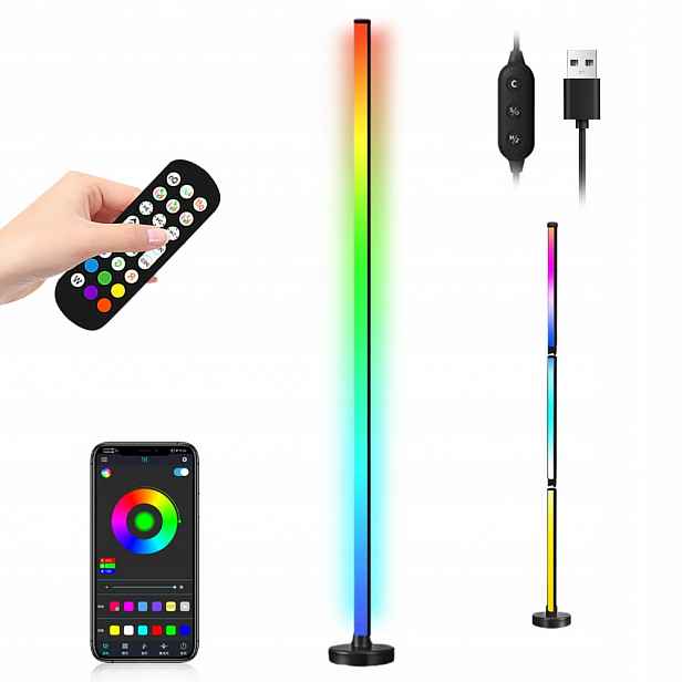 Led rohová stojací lampa Rgb Dálkový Ovladač hudba 120cm +Aplikace Černá