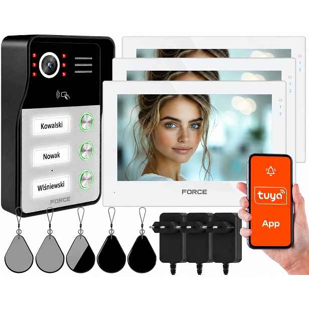 Videodomofon Force Prima Gt+ Trio Bílý Full Hd WiFi Klíčenky Tuya
