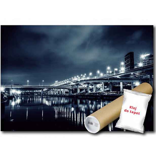 Vinylová fototapeta Město Most Silnice Noc Světla Parkoviště Řeka 312x219