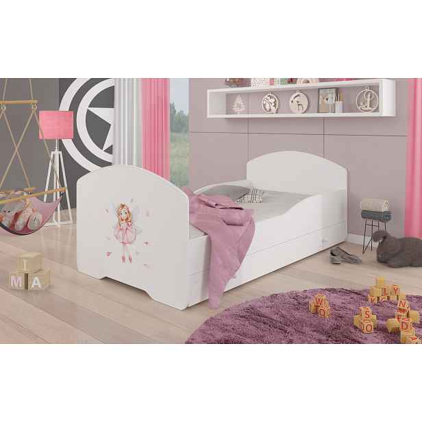 Dětská postel s úložným prostorem 160x80 cm BAKRIA - bílá / květinová víla
