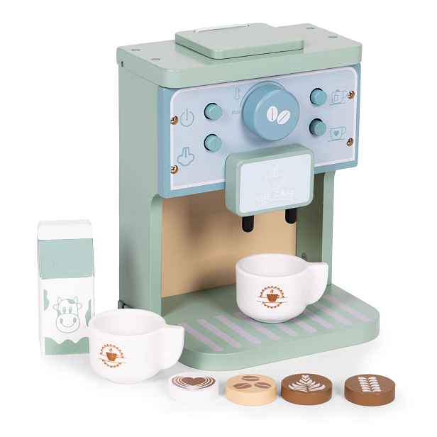 ECOTOYS Dřevěný kávovar pro děti ESPRESSO modrý