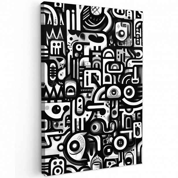 MuchoWow OBRAZ NA PLÁTNĚ Symboly - abstraktní - grafické - černé 80x120 cm
