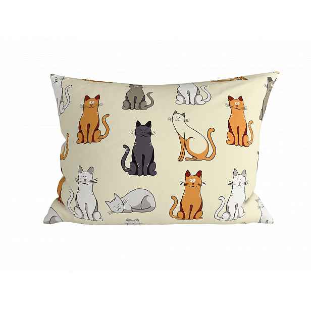 Polybavlněný povlak na polštář COLORED CATS POLY 50x70 cm, krémový