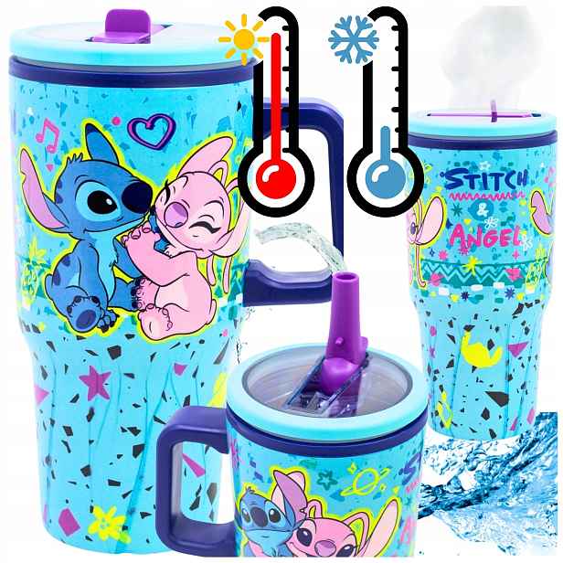 Termohrnek S Brčkem Stitch 640 ml Na Teplé Studené Nápoje 8H Ocel