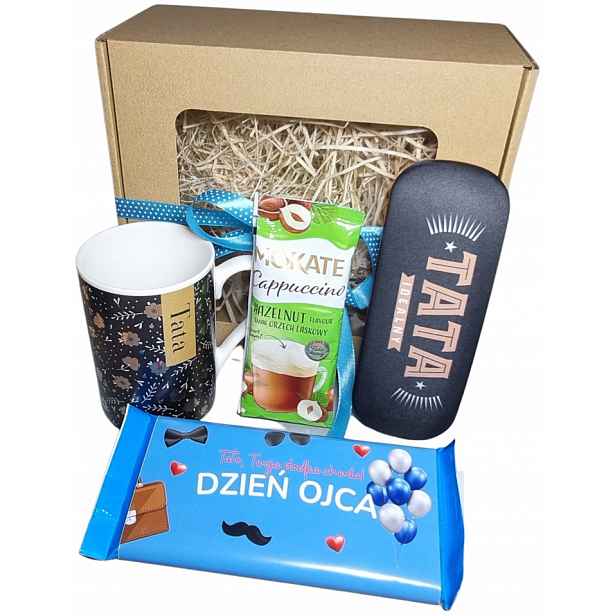 Dárek ke Dni otců pro tatínka Dárková sada box hrnek pouzdro čokoláda
