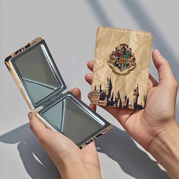 TEMU 1 ks, licencované z Warner Bros., Harry Potter motiv, skládací obdélníkové zrcátko na make-up, vynikající zpracování, odolné, kompaktní a lehké,