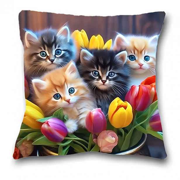 TEMU 1ks roztomilý koťátko & potisknutý polštářový obal, 18x18 palců, moderní styl, polyester, stroje prádlo, zip uzávěr, dekorativní hodit polštář