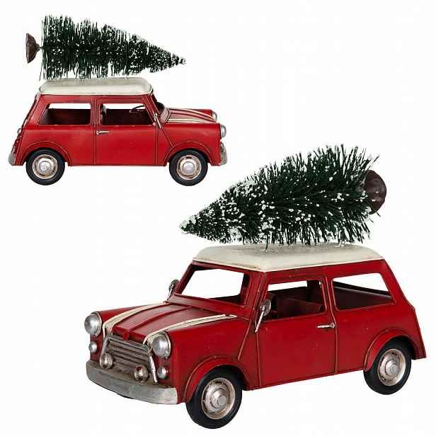 Figurka Auto Vánoční Stromek Červený Vánoční Auto Na Vánoce Dárek 25 cm
