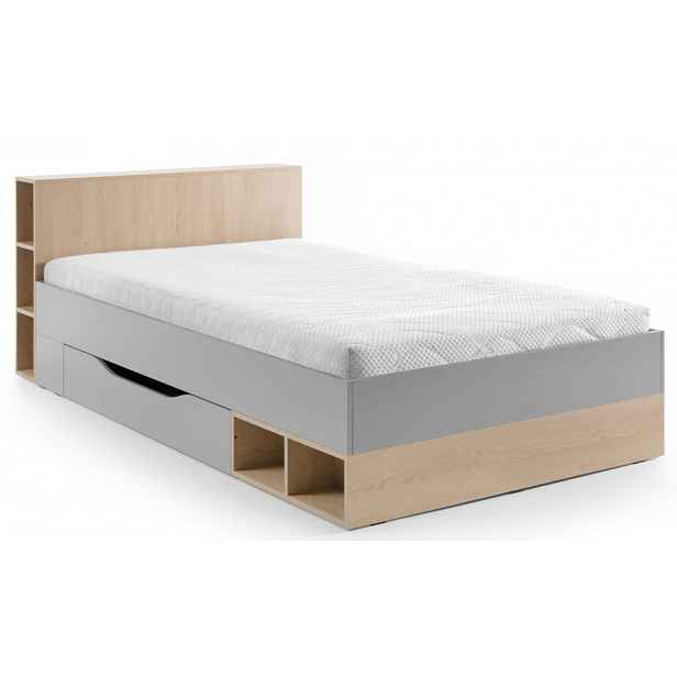 Postel se zásuvkou Room 120x200 cm, dub biscuit/šedá