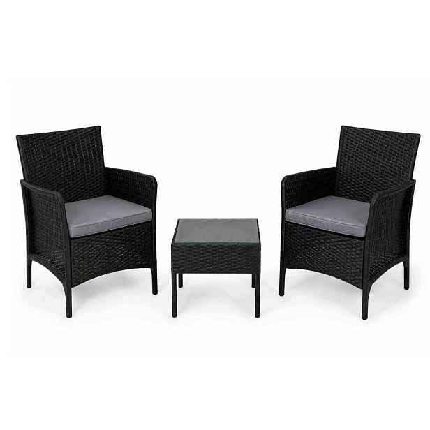 Set 3 ks Zahradního Nábytku 2 křesla stolek na terasa balkon plast černý