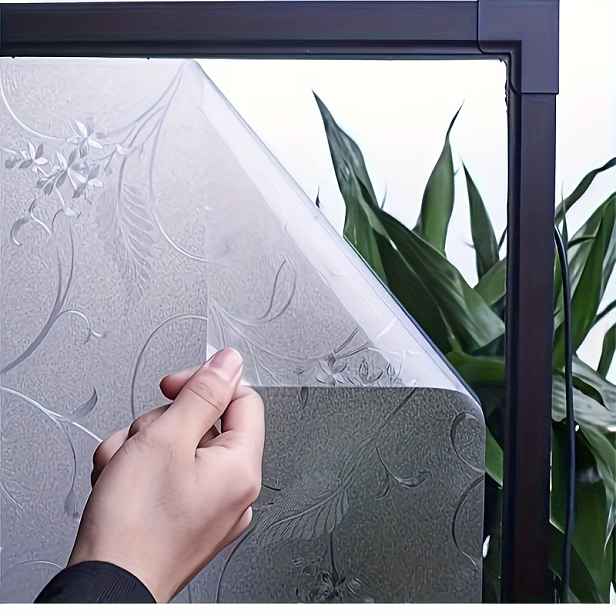 TEMU 10mil Tlustá Elektrostatická Fólie na Sklo s Elegantním Listovým a Květinovým Designem - PVC Okenní Samolepící Fólie pro Domácí Dekoraci, 1ks,