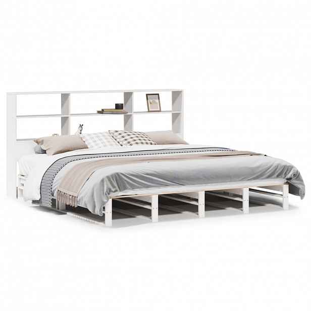 vidaXL Postel s knihovnou bez matrace bílá 180 x 200 cm masivní dřevo