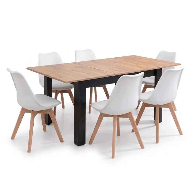 Rozkládací stůl Craft 120x80 6 skandinávských židlí s polštářem bílých