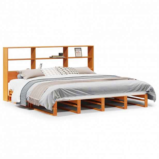 vidaXL Postel s knihovnou bez matrace hnědá 180 x 200 cm masivní dřevo