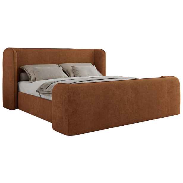 MKS ČALOUNĚNÁ POSTEL EMORA CLASSIC DUO 140/200 - Oranžová Strukturovaná látka - s multipocketovou matrací