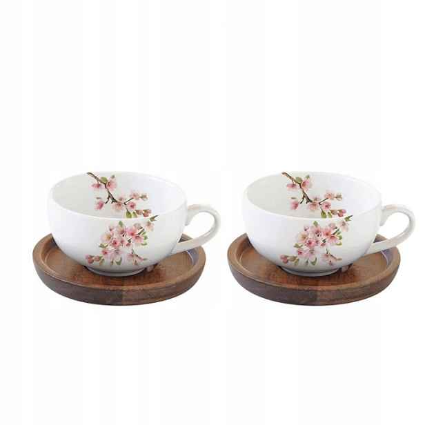 Sakura sada 2 šálků 100 ml s dřevěnými podšálky