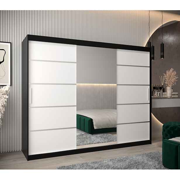 Šatní skříň Abi V2 Barva korpusu: Černá, Rozměry: 250 cm, Dveře: Bílá