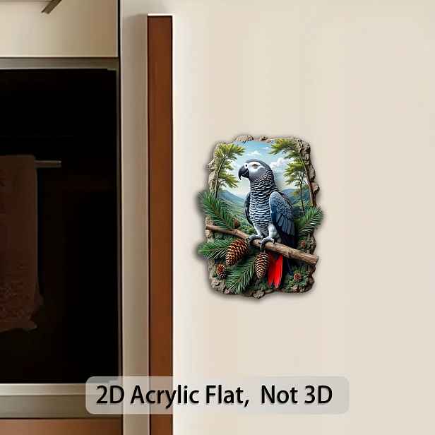 TEMU 1 ks ručně malovaný magnet s papouškem vhodný na lednici, živá akrylová dekorace s realistickým ptákem, oválné magnety na lednici do kuchyně,
