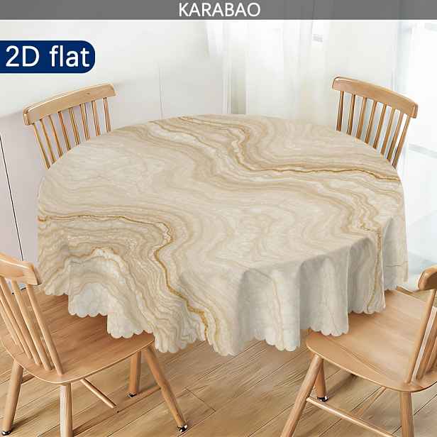 TEMU 1ks Kulatý reliéfní ubrus s mramorovým vzorem, elegantní přírodní , vintage bohémský květinový ubrus, venkovský styl, pro vnitřní/venkovní