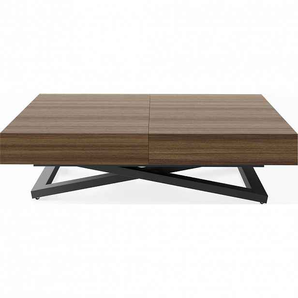 WFL GROUP KONFERENČNÍ STOLEK Cavetta U Výškově Nastavitelný a Rozkládací s Černou Kovovou Podnoží, Tobacco Franklin Walnut 120-200/80/27-76 cm