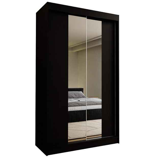 MASSENO ŠATNÍ SKŘÍŇ S POSUVNÝMI DVEŘMI LUCENZA, 120/216/61 cm 2dveřová se zrcadlem, černá