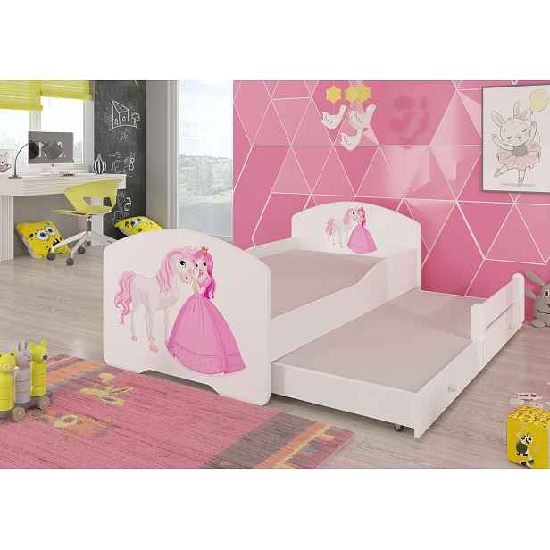 Rozkládací dětská postel 160x80 cm BAKRIA - bílá / princezna s koněm