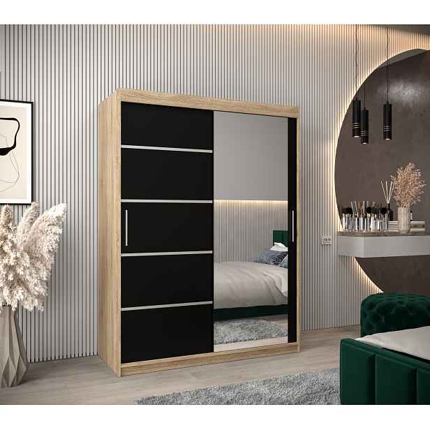 Šatní skříň Abi V2 Barva korpusu: Dub Sonoma, Rozměry: 150 cm, Dveře: Černá