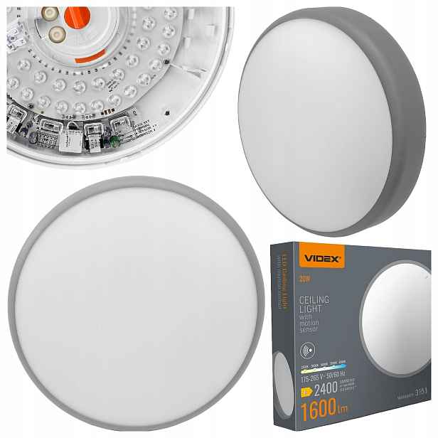 stropní svítidlo Led Stropní Svítidlo S Pohybovým Senzorem Videx Šedá, Moderní, Stylová