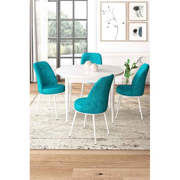 Dining Table & Chairs Set (5 Pieces) Tor - White, Turquoise