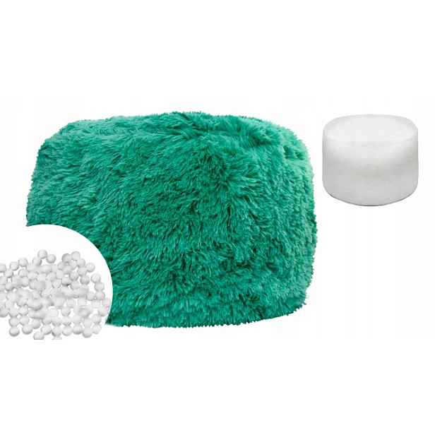 Moderní Taburet Pouf XXL 65x35 Potah Vložka Zelená Kožešina