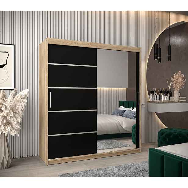 Šatní skříň Abi V2 Barva korpusu: Dub Sonoma, Rozměry: 180 cm, Dveře: Černá
