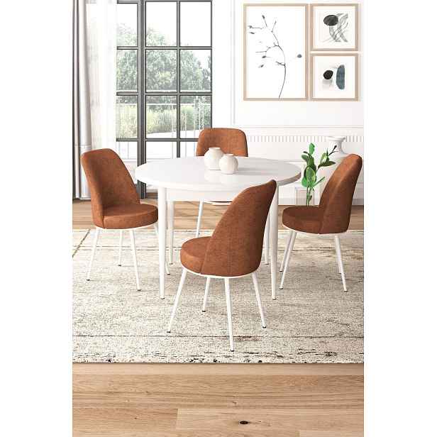Dining Table & Chairs Set (5 Pieces) Tor - White, Tile Red