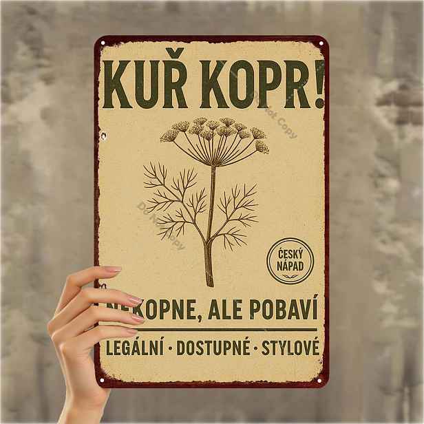 TEMU 2D Plochý, 2D Plochý 1 ks, Vintage Kovová Cedule "Ku? Kop?!" – Česká Bylinná Umění, Vtipná a Stylová Dekorace pro Domov Dárek, 8×12 Palců, 2D
