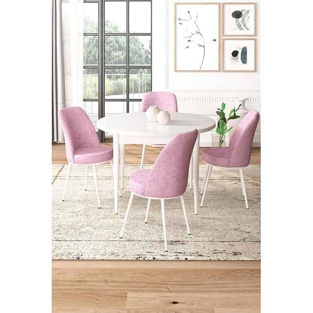 Dining Table & Chairs Set (5 Pieces) Tor - White, Pink