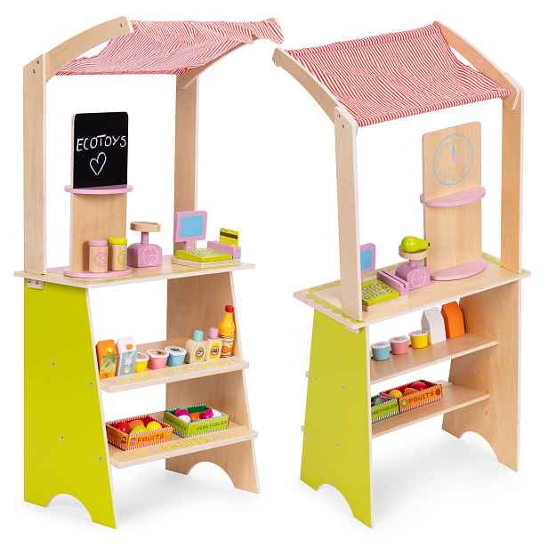 ECOTOYS Dřevěný stánek pro děti FARM vícebarevný