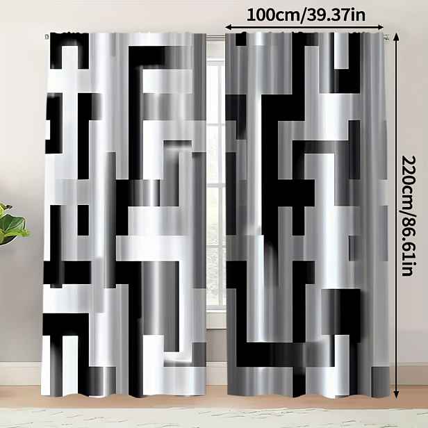 TEMU 2 ks, Celoroční Dekorativní Závěsy s Geometrickým Vzorem, Polyester, Ideální pro Obývací Pokoj a Ložnici, Dodávají Měkkou Eleganci a Přirozené