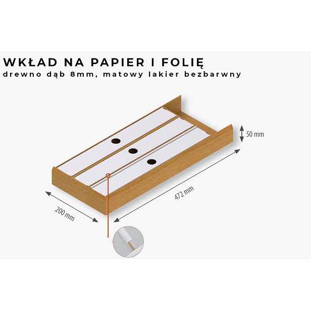 Organizér do zásuvky dřevěná na fólie, 200x472x50, dub, bezbarvý lak Rejs